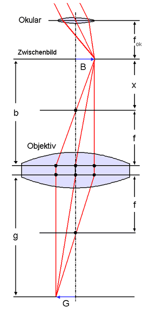 Strahlengang des Makroskops mit L&auml;ngenbezeichnungen